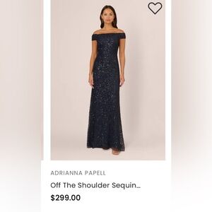 Beautiful and very flattering navy blue off the shoulder formal dress.